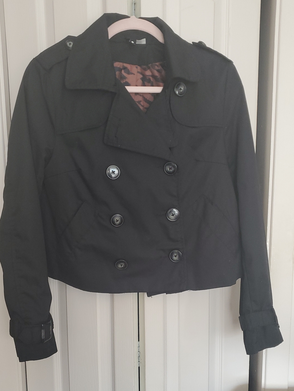 Short Classic Black Double-Breasted Women's Trench Coat